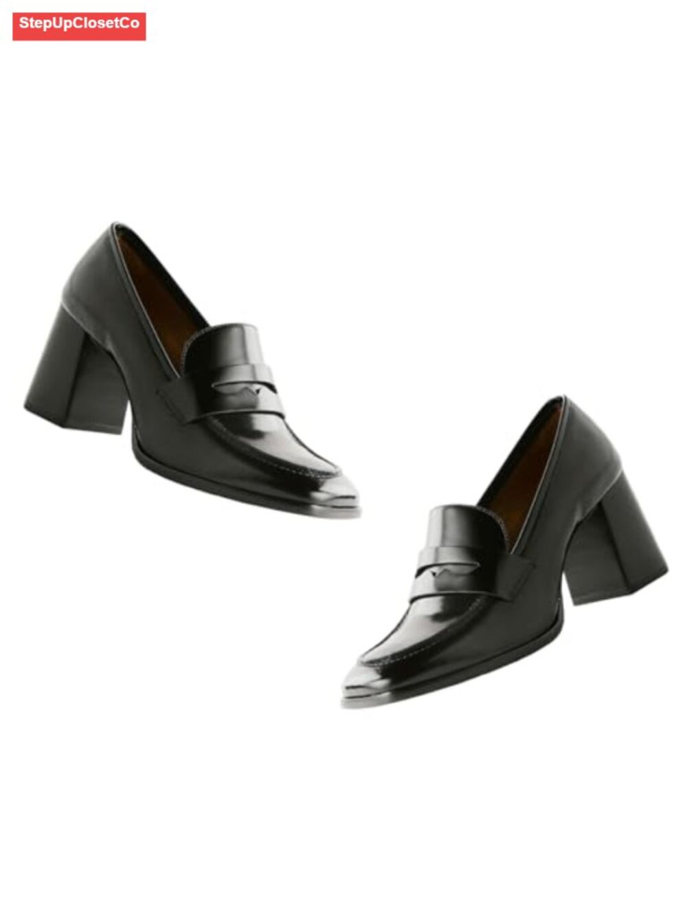 Chunky Block High Heel Square Toe Slip On Penny Loafers Dress Shoes